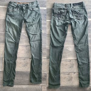 ROCK REVIVAL 👖 ARMY GREEN JEANS 🔥 SIZE 27